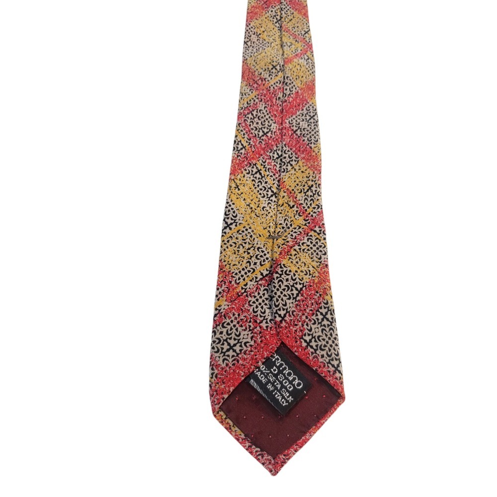 Rene Lezard Mens Tie Necktie Designer Luxury Cream Black Red Yellow Plajd‎
